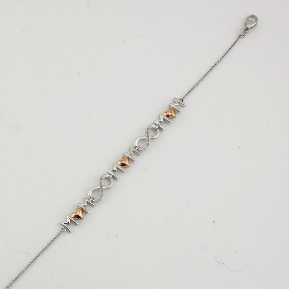 Sterling Silver "Mom" Bracelet w 14 kt Gold Overlay Hearts  & Infinity Symbols - Picture 11 of 14